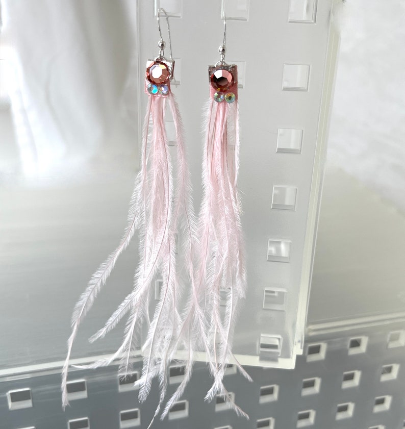 Marabou Feather Pink Long Shoulder Duster Feather Earring Long Lightweight Feathers Festival Earrings Romantic Soft Pink Fluffy image 4