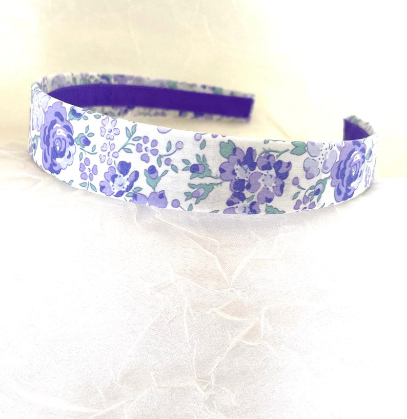 Liberty of London Lavender Felicite Liberty Tana Lawn® Lilac Green Cotton Peony Floral Sprays Flowered Hairband Bold Purple image 5