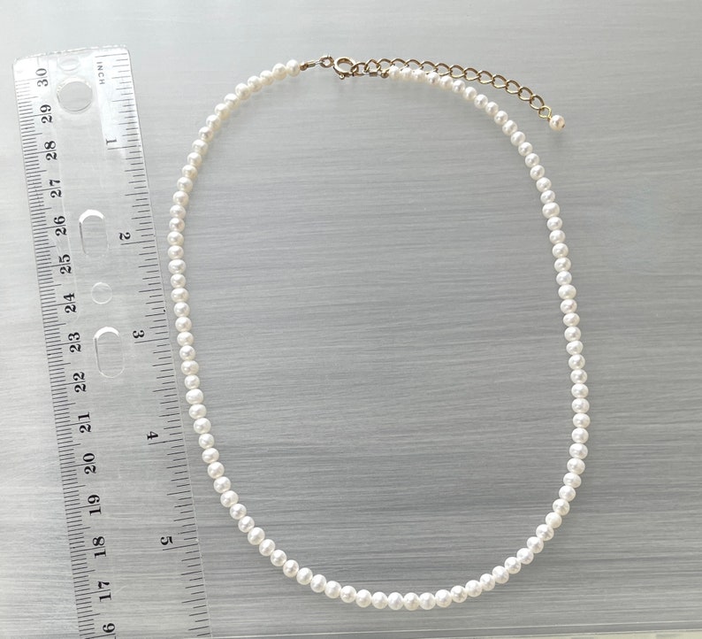 Seed Pearl Choker Tiny Dainty Small 4mm Freshwater Classic Pearl Strand Simple Minimal Delicate Adjustable Flower Girl Outfit image 3