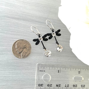 Small Dragonfly Black Dragonflies Crystal Dangle Lightweight Insect Petite Dainty Statement Earrings Butterfly Dangles image 3