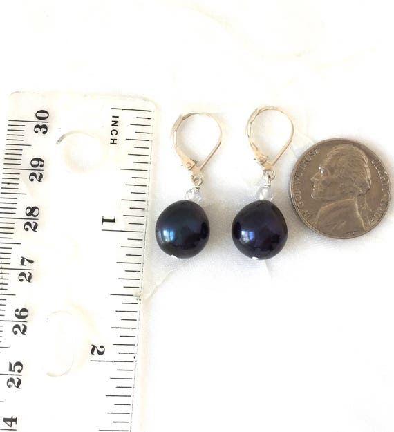 Large Black Pearls Tahitian Blue Drops Pearl Lever Backs Large Black Pearls Tahitian Blue Drops Pearl Lever Backs