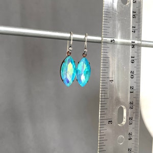 Electric Aquamarine Vintage Crystal Large Navette Crystal Marquise Tapered Oval Glass Color Changing Bright Neon Teal image 2