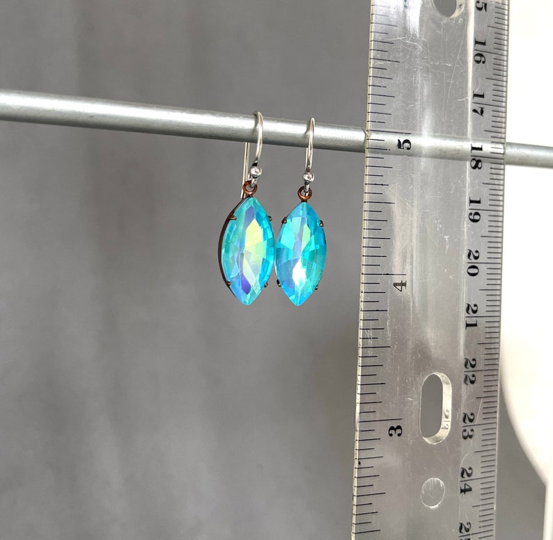 Electric Aquamarine Vintage Crystal Large Navette Crystal Marquise Tapered Oval Glass Color Changing Bright Neon Teal image 2