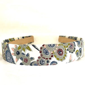 Vintage Kimono - Silk Headband - Japanese Hairband - Kimono Fabric - Polka Dotted - Blue Silver White - Flower Hairband - Graphic Print Blue
