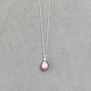 Large Baroque Pearl Dark Mauve Biwa 18 Inch Sterling Pearl Solitaire Keshi Pendant Dainty Delicate Pink Satin Pearls Classic image 6