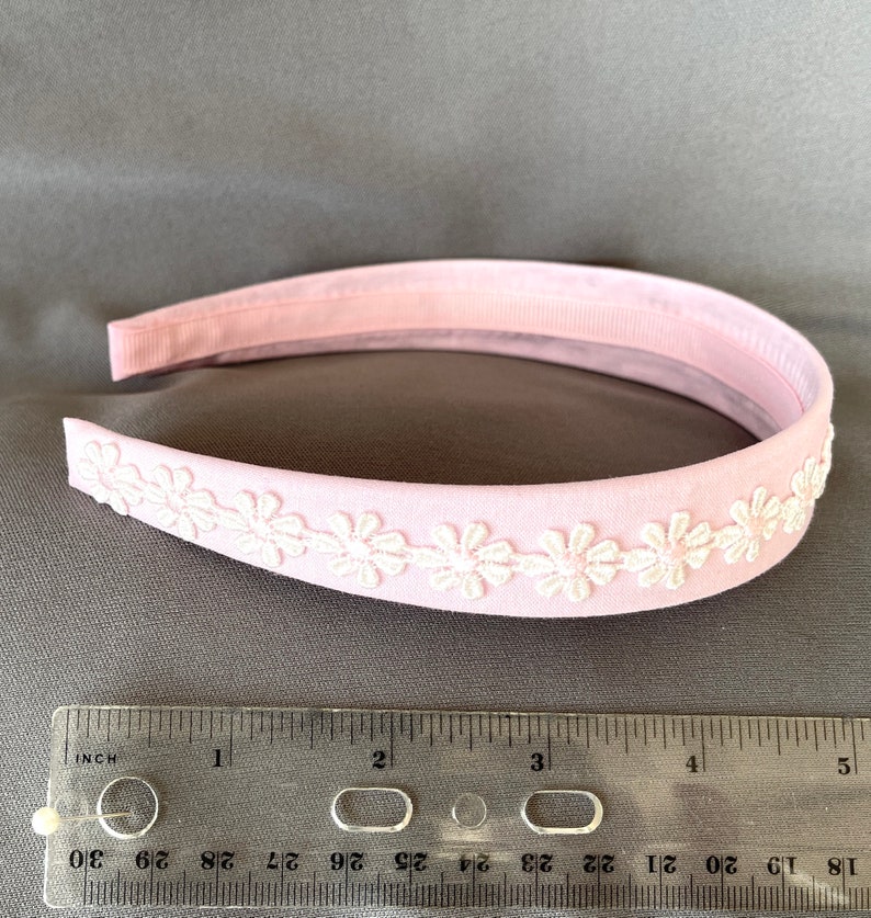 Daisy Headband Pink Cotton White Daisies Pale Satin Pinks Flower Girl Outfit Girl Easter Outfit Girl Summer Dress Girls Party image 6