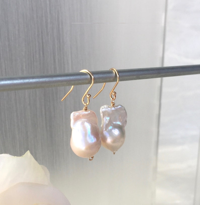 Baroque Pearls 14 Karat Gold Large Pearl Earrings Natural Pearls Baroque Pearl Drop image 10