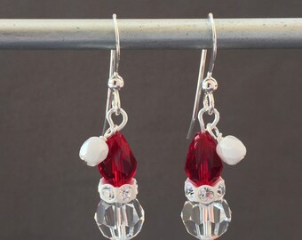 Christmas Earrings For Women - Red Santa Hat Stud With Crystal Gems, Holiday Jewelry Gift - View #4