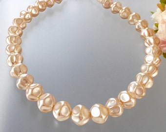 Vintage Pearl Choker - Baroque Pearls - Off White Cream - Mid Century Style - Chunky Imitation - Large Statement - Retro Vintage Glass