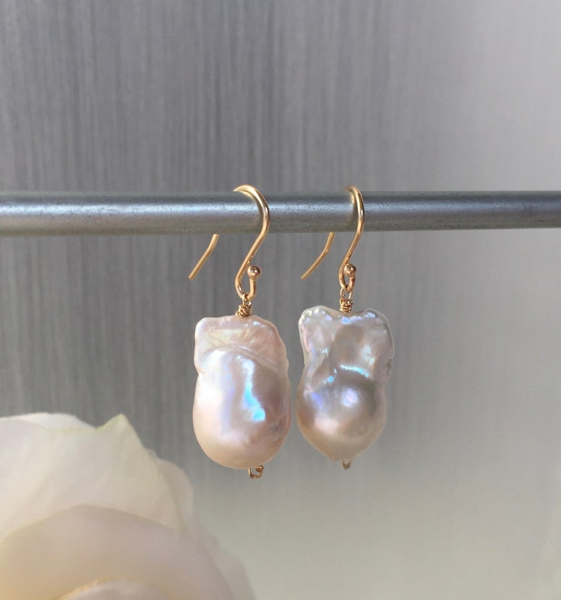 Baroque Pearls 14 Karat Gold Large Pearl Earrings Natural Pearls Baroque Pearl Drop image 7