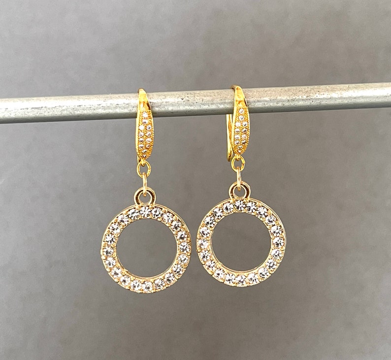 Cubic Zirconia Hoops CZ Hoop Pave Crystal Small Hoop Earring Dressy Circular Large Round Hoop Matte Gold Pave Formal Occasion image 3