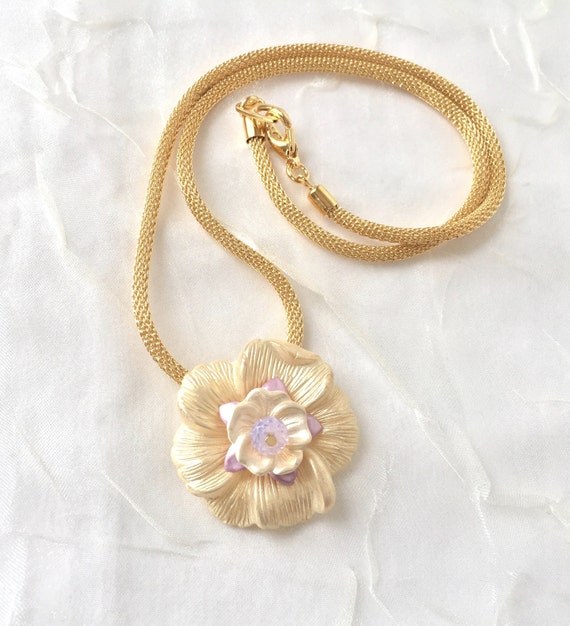 Flower Pendant Gold Hand Painted Pendant Gold Necklace Etsy