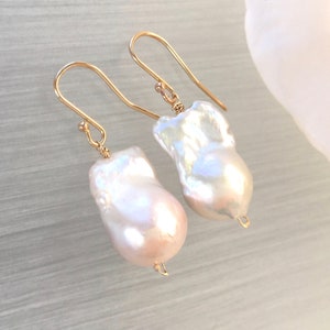 Baroque Pearls 14 Karat Gold Large Pearl Earrings Natural Pearls Baroque Pearl Drop image 1