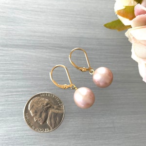 Large Round Pearls Pink Blush Mauve Gold Lever Backs 11mm Pearl Bobs Light Pink Pearl Statement Pearls Classic Pearl Drop image 5