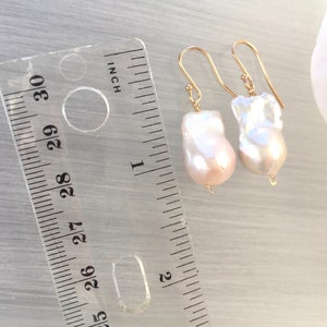 Baroque Pearls 14 Karat Gold Large Pearl Earrings Natural Pearls Baroque Pearl Drop image 2