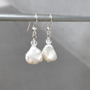 Baroque Pearls Keshi Pearl Earrings Biwa Pearl Drops White Natural Shape Ready to Ship Gift Pearl Bridal Earring Bridesmaid Gift image 3