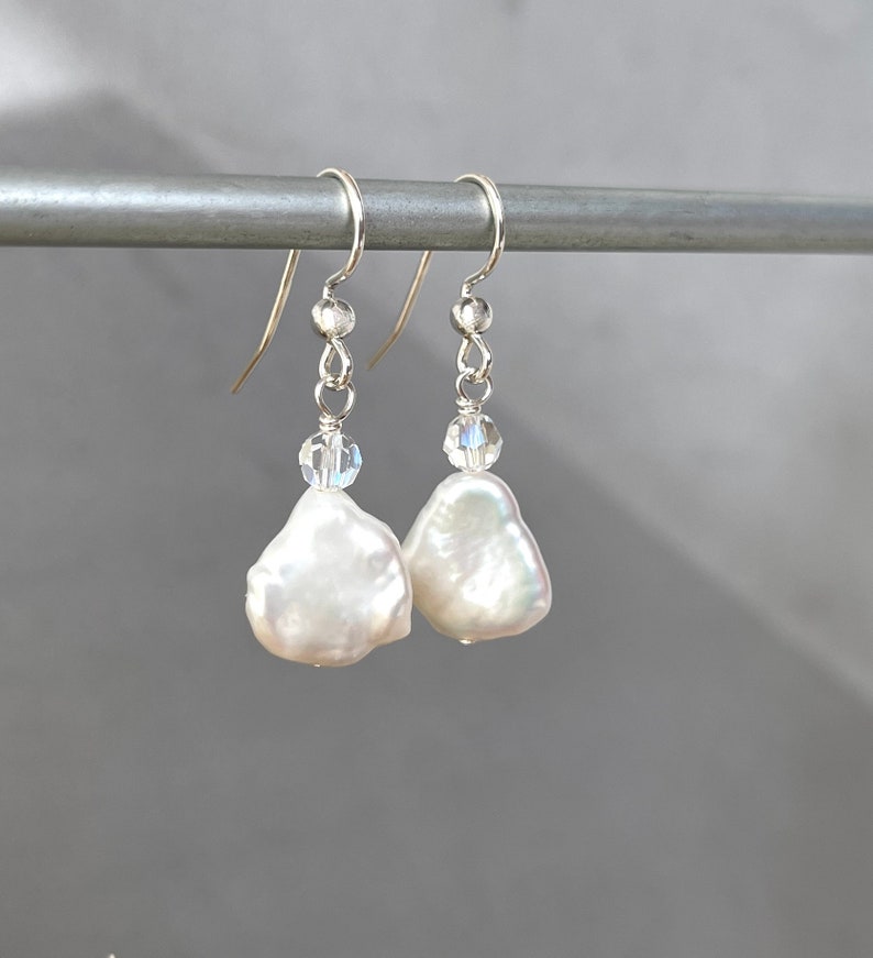 Baroque Pearls Keshi Pearl Earrings Biwa Pearl Drops White Natural Shape Ready to Ship Gift Pearl Bridal Earring Bridesmaid Gift image 3