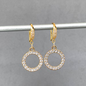 Cubic Zirconia Hoops CZ Hoop Pave Crystal Small Hoop Earring Dressy Circular Large Round Hoop Matte Gold Pave Formal Occasion image 5