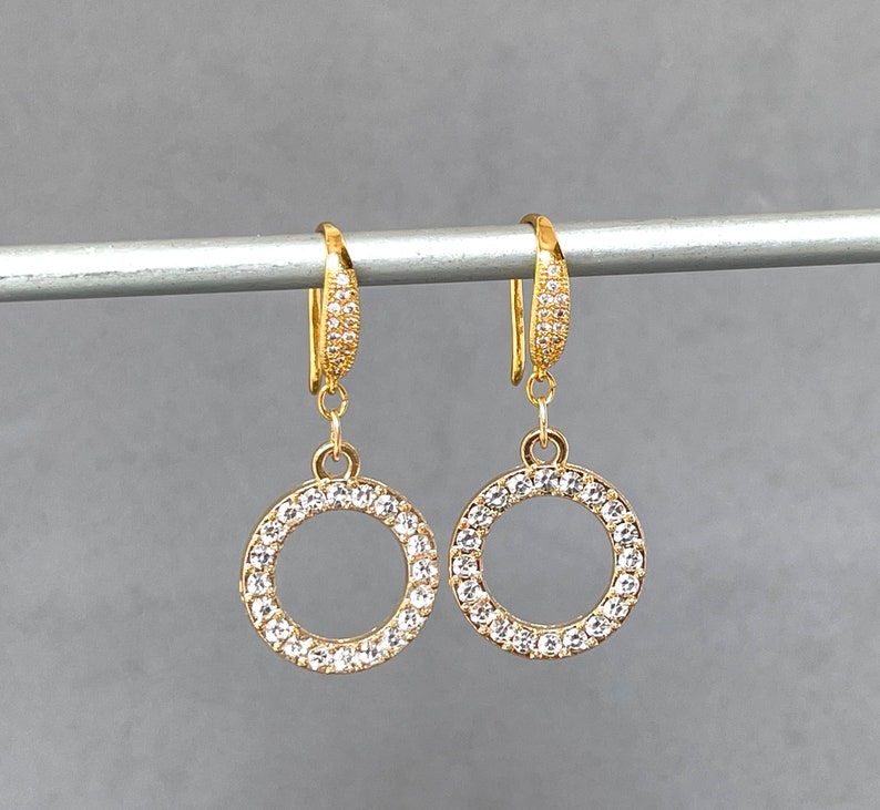 Cubic Zirconia Hoops CZ Hoop Pave Crystal Small Hoop Earring Dressy Circular Large Round Hoop Matte Gold Pave Formal Occasion image 5