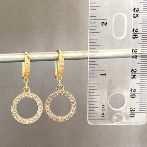 Cubic Zirconia Hoops CZ Hoop Pave Crystal Small Hoop Earring Dressy Circular Large Round Hoop Matte Gold Pave Formal Occasion image 2