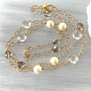 Glass Pearl Chain Long Crystal Station Opera Length Pearls Vintage Cream Pearls Pave Crystal Beaded Bild 8