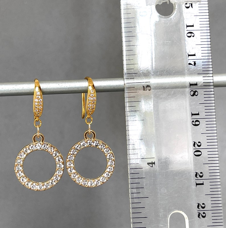 Cubic Zirconia Hoops CZ Hoop Pave Crystal Small Hoop Earring Dressy Circular Large Round Hoop Matte Gold Pave Formal Occasion image 4