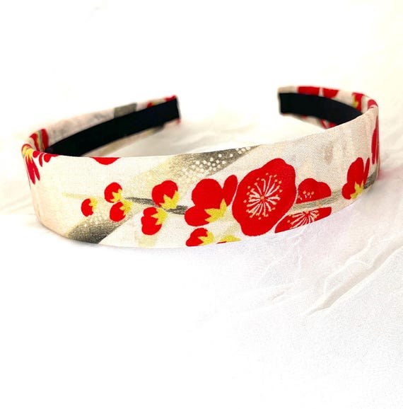 Kimono Headband - Red Silk Hairband - Bold Graphic Floral  display picture 1