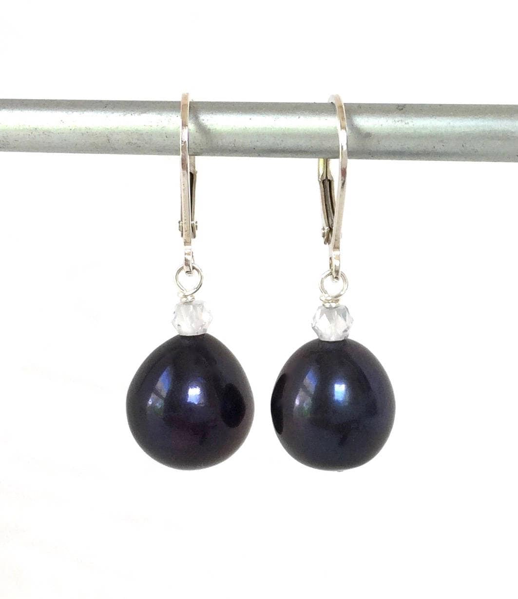Large Black Pearls Tahitian Blue Drops Pearl Lever Backs Large Black Pearls Tahitian Blue Drops Pearl Lever Backs