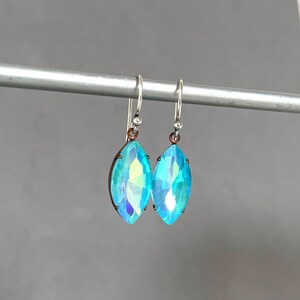 Electric Aquamarine Vintage Crystal Large Navette Crystal Marquise Tapered Oval Glass Color Changing Bright Neon Teal image 1