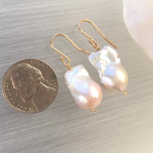Baroque Pearls 14 Karat Gold Large Pearl Earrings Natural Pearls Baroque Pearl Drop image 4
