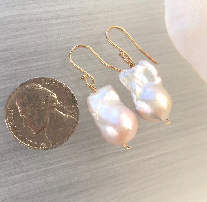 Baroque Pearls 14 Karat Gold Large Pearl Earrings Natural Pearls Baroque Pearl Drop image 4