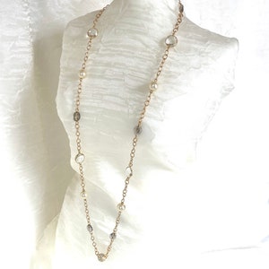 Glass Pearl Chain Long Crystal Station Opera Length Pearls Vintage Cream Pearls Pave Crystal Beaded Bild 7