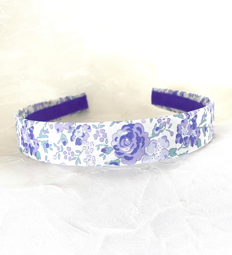 Liberty of London Lavender Felicite Liberty Tana Lawn® Lilac Green Cotton Peony Floral Sprays Flowered Hairband Bold Purple image 1