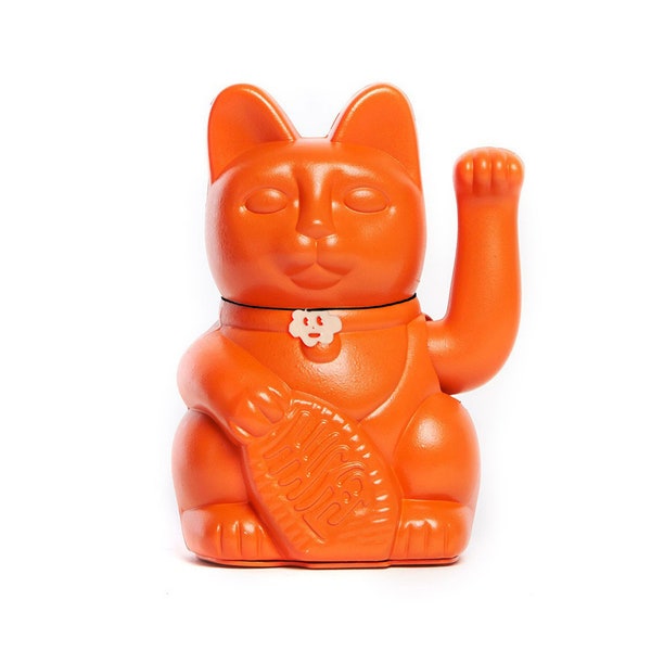 Minuto Cielo. Gatto portafortuna regalo di fortuna manekineko di benvenuto (3 taglie L-M-S) tradizione giapponese Colore: arancione