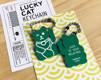 Luckycat keyring manekineko keychain fortune cat japanese gift pet lover. Colour: GREEN