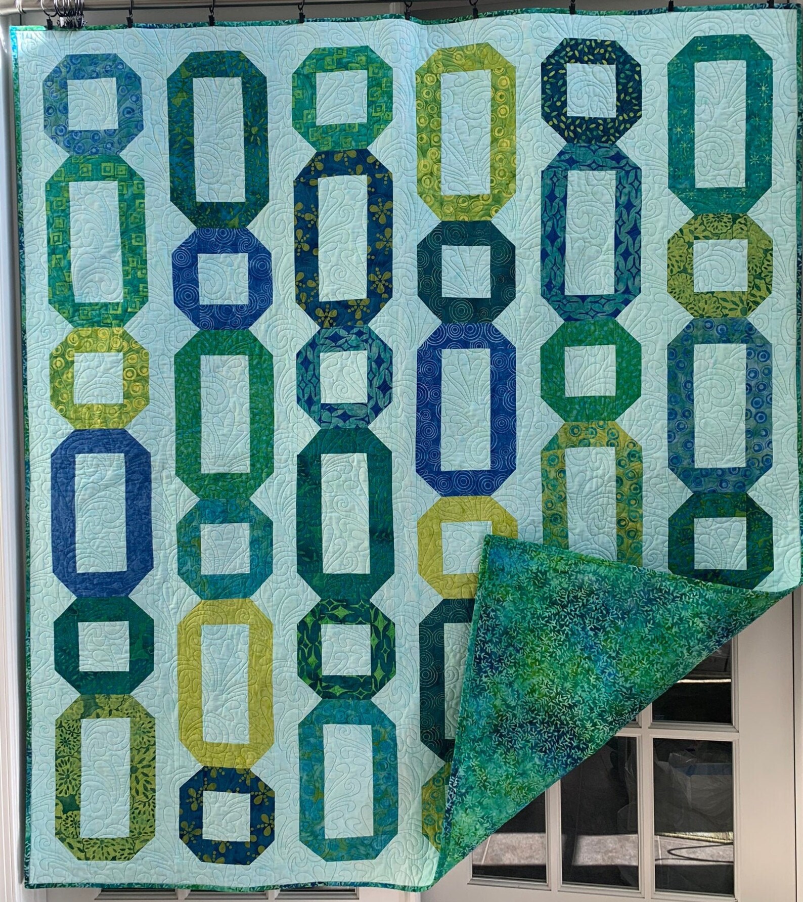 Sequence Circle Oval Quilt Handmade Homemade Quilt Teal Blue Etsy