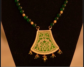 Anvaya Series - Gorgeous Green Thewa Pendant Set,Light Weight Pendant Set,Thewa Jewelry,Indian Jewelry,Green and Gold Combo, Manorama's!