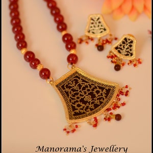 Anvaya Series - Gorgeous Maroon Thewa Pendant Set,Light Weight Pendant Set,Thewa Jewelry,Indian Jewelry,Maroon and Gold Combo, Manorama&#39;s!