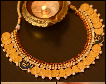 Apeksha Necklace Set-Temple Jewelry,Tiered Necklace Set,Kaasu Necklace,Choker,Bollywood Inspired,Wedding Jewelry,Gift For Her,Manorama's!!