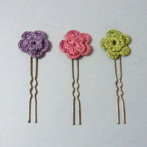 EPINGLES à CHIGNON fantaisie FLEUR rose vert violet,cadeau jeune fille,cadeau romantique,fleurs en crochet,cadeau pas cher,cadeau femme