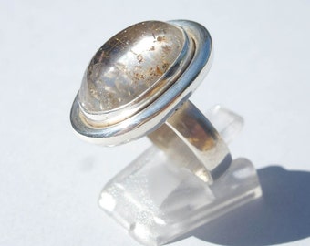 Quarz-Rutilquarz-Ring, 925er Silber, Größe 54, großer ovaler Cabochon-Rutilquarz-Ring, großer Steinring, Weihnachtsgeschenk für Damen