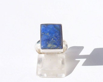 Anel retangular de lápis-lazúli, tamanho 49,5, prata 925, anel com pedra retangular azul, anel masculino, anel feminino, anel com pedra simples, anel minimalista.