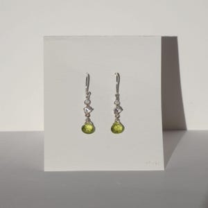 PERIDOT and ZIRCON EARRINGS 925 silver, made in France, gift for women, wedding jewelry, women&#39;s birthday, Christmas gift for women