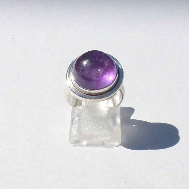 ring chunky silver ring women size 51 RING Silver 925 round CaBOCHON AMETHYST swe size 51 February ring Amethyst ring