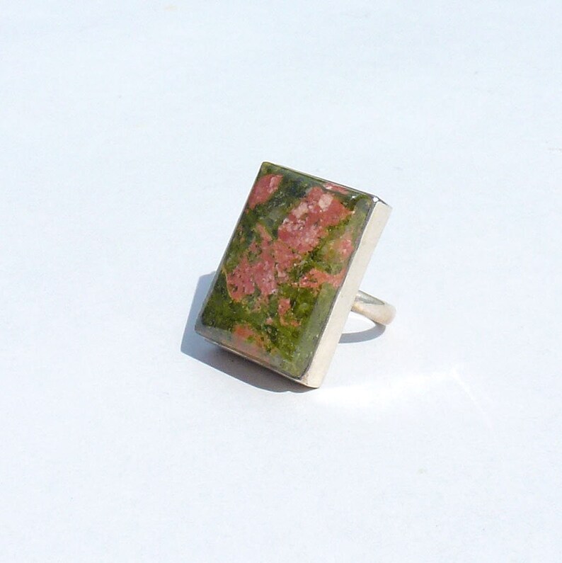 BAGUE UNAKITE Rectangle size 57,big rectangle stone ring big stone ring orange and green stone,gemstone ring women/'s birthday