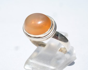 Anillo de cornalina en plata 925, talla 55, anillo de piedra naranja, cabujón ovalado, anillo de piedra para hombre, aniversario de mujer, anillo de piedra simple