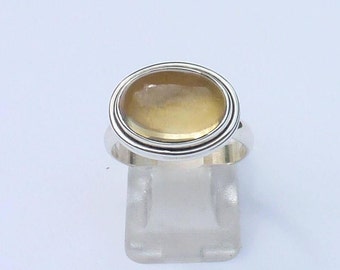 CITRIN-RING Silber 925 ovaler Cabochon aus feinem Stein Geschenk Frau Citrin-Cabochon-Ring Ringgröße 56 Edelstein-Ring Größe 10 Citrin-Ring