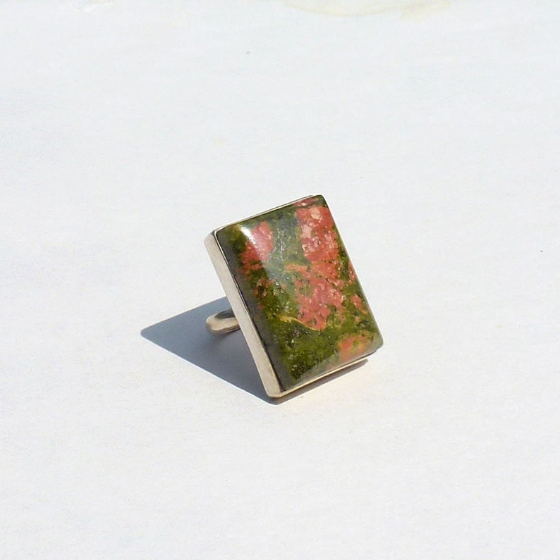 BAGUE UNAKITE Rectangle size 57,big rectangle stone ring big stone ring orange and green stone,gemstone ring women/'s birthday