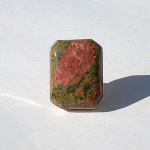 UNAKITE RING SILVER 925 cabochon rectangle ring size 55, large stone ring, orange stone ring, hippie style ring, ring size 7