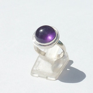 AMETHYST RING 925 silver large round cabochon, ring size 52, ring size 5.75, FEBRUARY stone, women&#39;s gift, women&#39;s ring, wedding anniversary